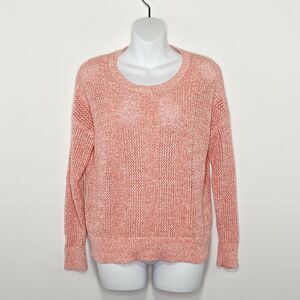 Gap‎ Sweater Size L Spring Loose Knit Pull-Over Coral/White Long Sleeved